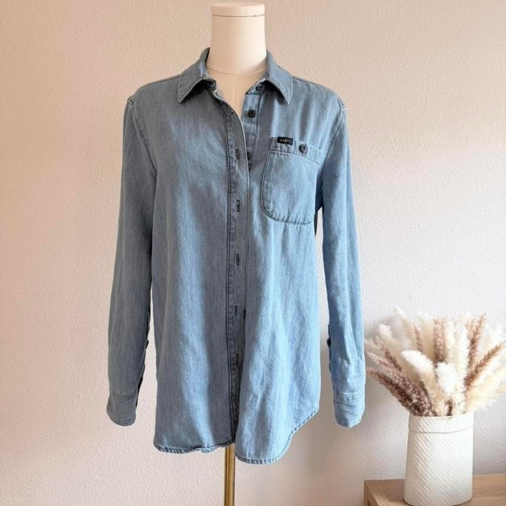 Lee Womens Light Wash Denim Button Down Shirt Long Sleeve Cotton Blue Small